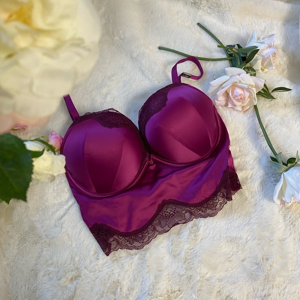 Victoria's Secret Lingerie Fuchsia Push Up Lace Bustier Bra
